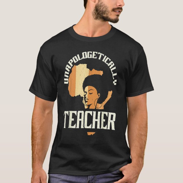 Black Woman Teacher Afro Retro Black History Month T Shirt (Framsida)