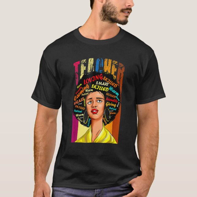 Black Woman Teacher Afro Retro Black History Month T Shirt (Framsida)