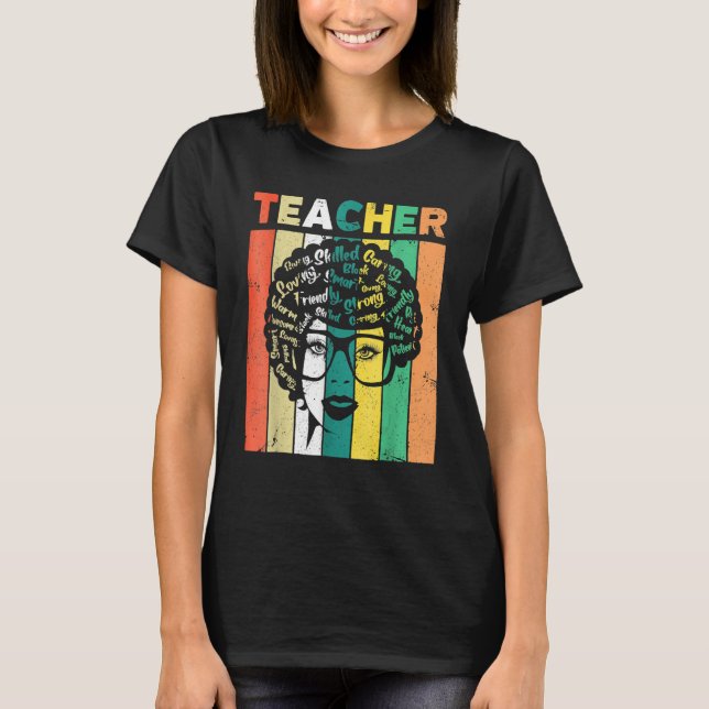 Black Woman Teacher Afro Retro Black History Month T Shirt (Framsida)
