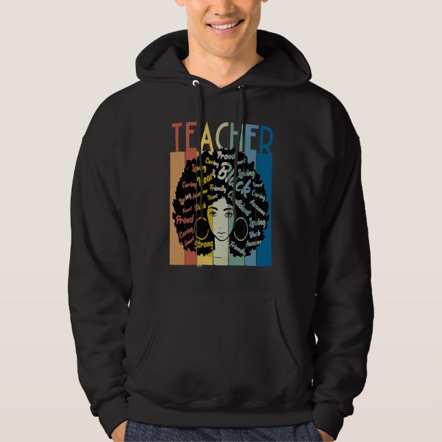 Black Woman Teacher Afro Retro Cool Black History  Hoodie (Framsida)