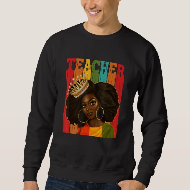 Black Woman Teacher Afro Retro Matching Black Hist Lång Ärmad Tröja (Framsida)
