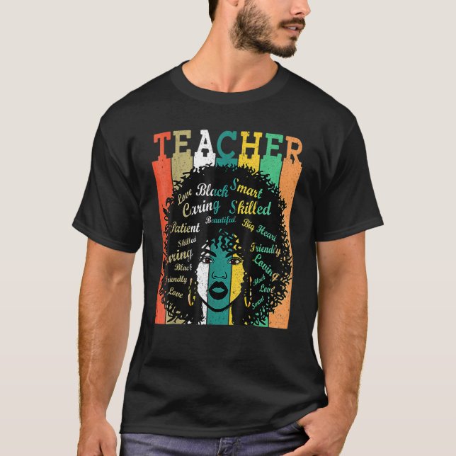 Black Woman Teacher Afro Retro Matching Black Hist T Shirt (Framsida)