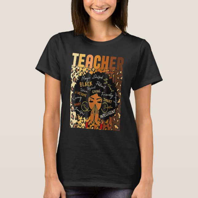 Black Woman Teacher Afro Retro Matching Black Hist T Shirt (Framsida)