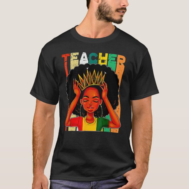 Black Woman Teacher Afro Retro Matching Black Hist T Shirt (Framsida)