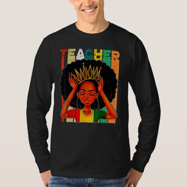 Black Woman Teacher Afro Retro Matching Black Hist T Shirt (Framsida)