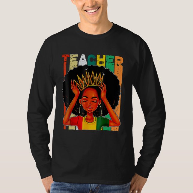 Black Woman Teacher Afro Retro Matching Black Hist T Shirt (Framsida)