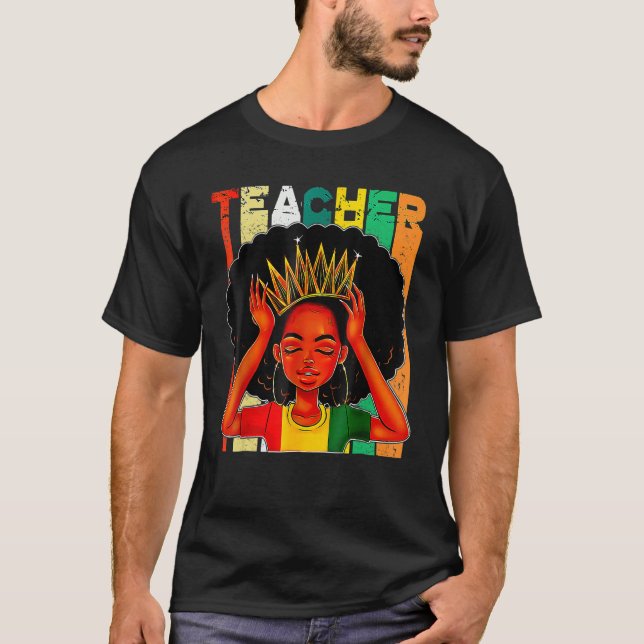 Black Woman Teacher Afro Retro Matching Black Hist T Shirt (Framsida)