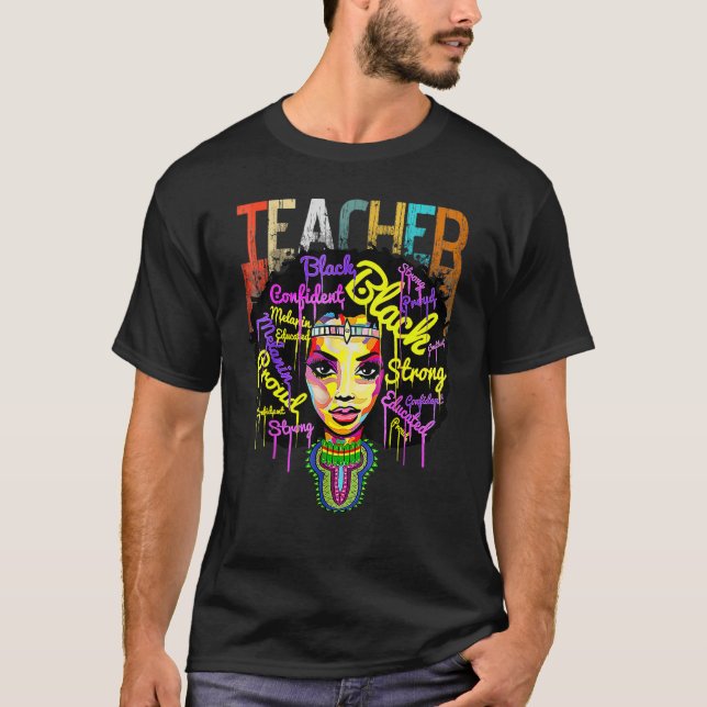 Black Woman Teacher Afro Shirt Black History Month T (Framsida)