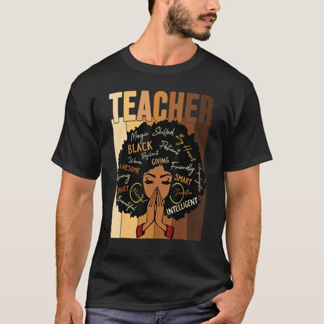 Black Woman Teacher Afro Shirt Black History Month T Shirt (Framsida)