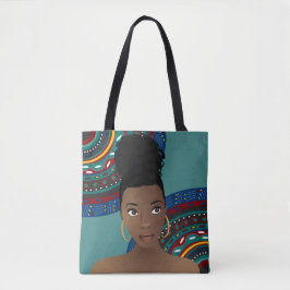 Black Woman, Top Knot, Tribal Inspired, Teal Tygkasse