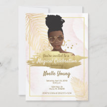 Black Woman, Tropical Golden Rosa Birthday