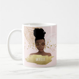 Black Woman, Tropical Guld Löv & Shades, Rosa Kaffemugg