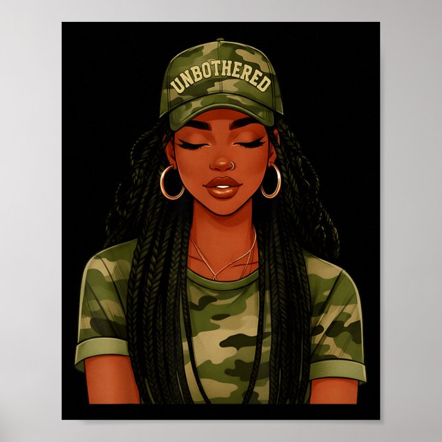 Black Woman Unbothered Locs Camo Girl Women Loc'd  Poster (Framsidan)