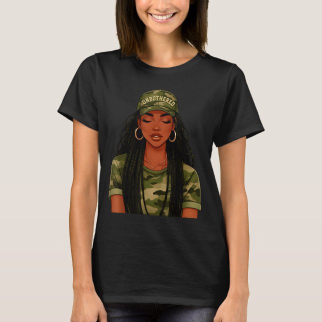 Black Woman Unbothered Locs Camo Girl Women Loc'd  T Shirt (Framsida)