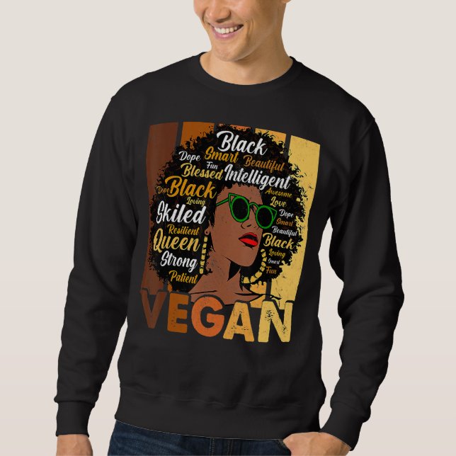 Black Woman Vegans Afro Melanin Cool Black History Lång Ärmad Tröja (Framsida)