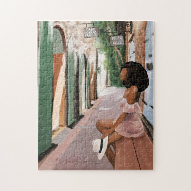 Black Woman w/Hat på en Bench i USVI Pussel (Vertikal)