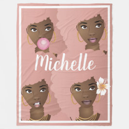 Black Woman w/Rosa Afro, ditt namn Fleecefilt