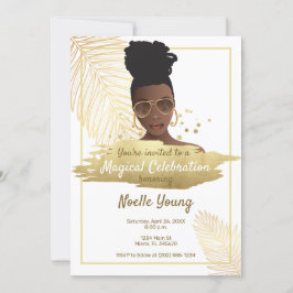 Black Woman w/Shades, Tropical Golden Birthday Inbjudningar