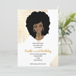 Black Woman w/Shades, Tropical Guld 21:a födelseda Inbjudningar