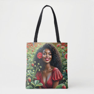 Black Woman Wear Red in Strawberry Fält Tygkasse