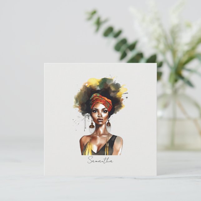 Black Woman Wearing Ethnic Headwrap (Stående Fram)