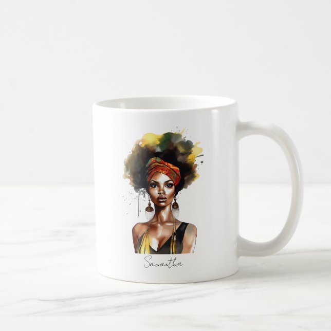 Black Woman Wearing Ethnic Headwrap Kaffemugg (Höger)