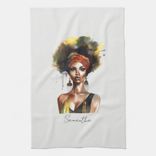 Black Woman Wearing Ethnic Headwrap Kökshandduk