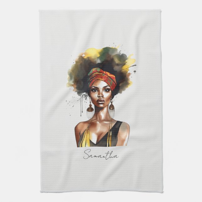 Black Woman Wearing Ethnic Headwrap Kökshandduk (Vertikal)