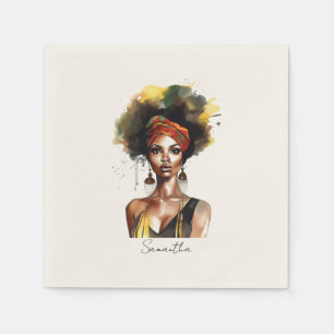 Black Woman Wearing Ethnic Headwrap Pappersservett
