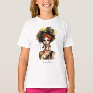 Black Woman Wearing Ethnic Headwrap T Shirt