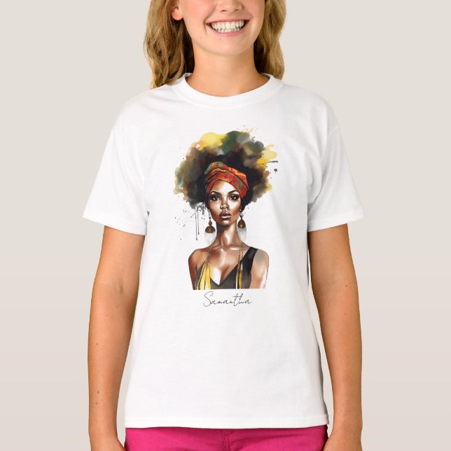 Black Woman Wearing Ethnic Headwrap T Shirt (Framsida)