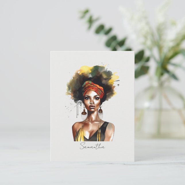 Black Woman Wearing Ethnic Headwrap Vykort (Stående Fram)