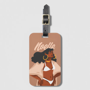 Black Woman, White Bikini, Beach Redo Bagagebricka