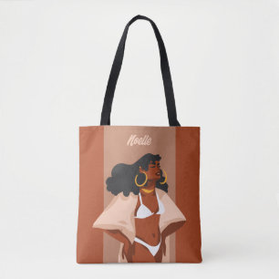 Black Woman, White Bikini, Beach Redo, Brown Tygkasse