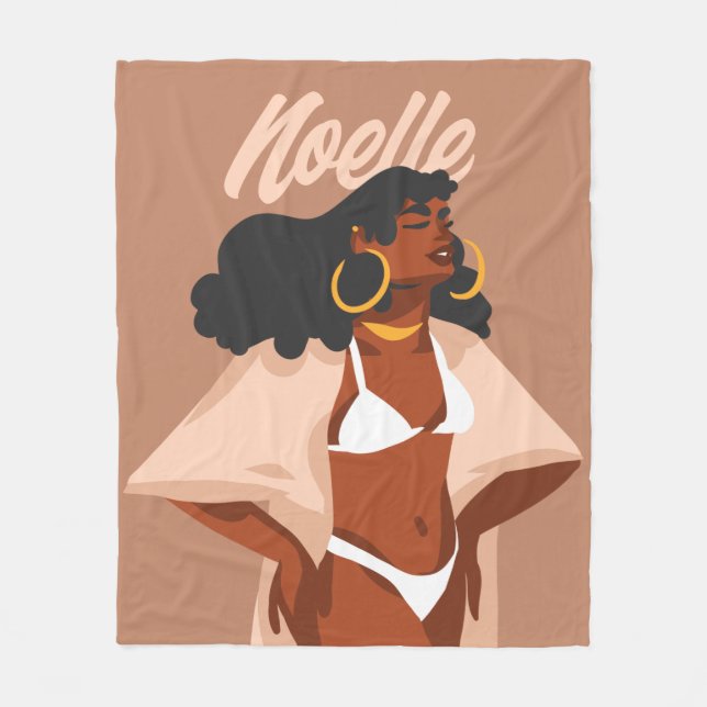 Black Woman, White Bikini, Beach Redo Fleecefilt (Framsidan)