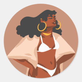 Black Woman, White Bikini, Beach Redo Runt Klistermärke