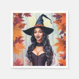 Black Woman Witch Höst löv Art Pappersservett