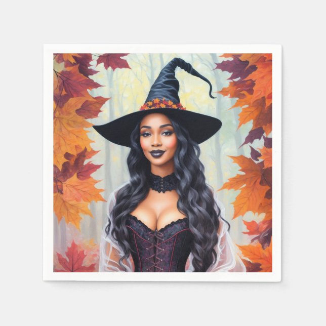 Black Woman Witch Höst löv Art Pappersservett (Framsidan)