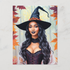 Black Woman Witch Höst löv Vykort