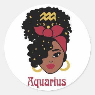 Black Woman Zodiac Aquarius Runt Klistermärke