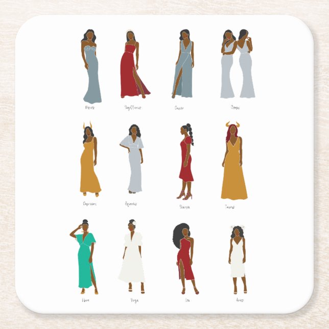 Black Woman Zodiac Astrology Underlägg Papper Kvadrat (Framsidan)