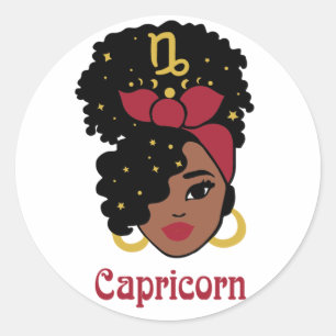 Black Woman Zodiac Capricorn Runt Klistermärke