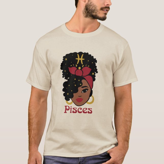 Black Woman Zodiac Pisces T Shirt (Framsida)