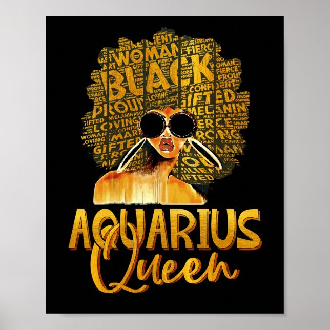 Black Women Afro Hair Art AQUARIUS Queen Februari Poster (Framsidan)