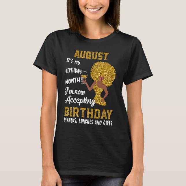 Black Women August Birthday Leo Queens Våg Girl T Shirt (Framsida)