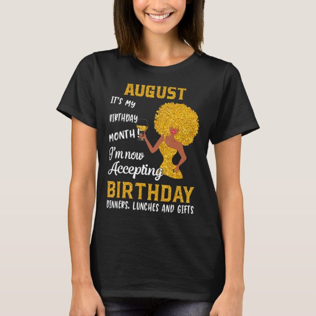Black Women August Birthday Leo Queens Våg Girl T Shirt (Framsida)
