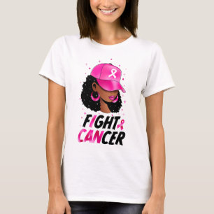 Black Women Breast Cancer Warrior Afro Rosa Ribbon T Shirt