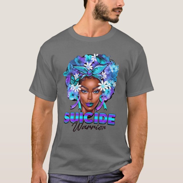 Black Women Flower Hair Teal T Shirt (Framsida)