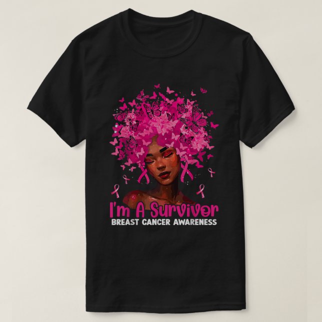 Black Women Girl, jag är en efterlevande bröstcanc T Shirt (Design framsida)