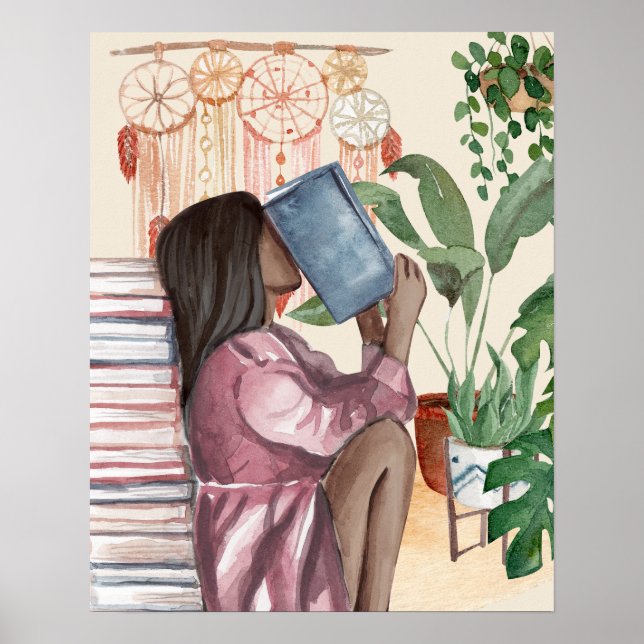 Black Women Kärlek Reading Wall Art Poster (Framsidan)